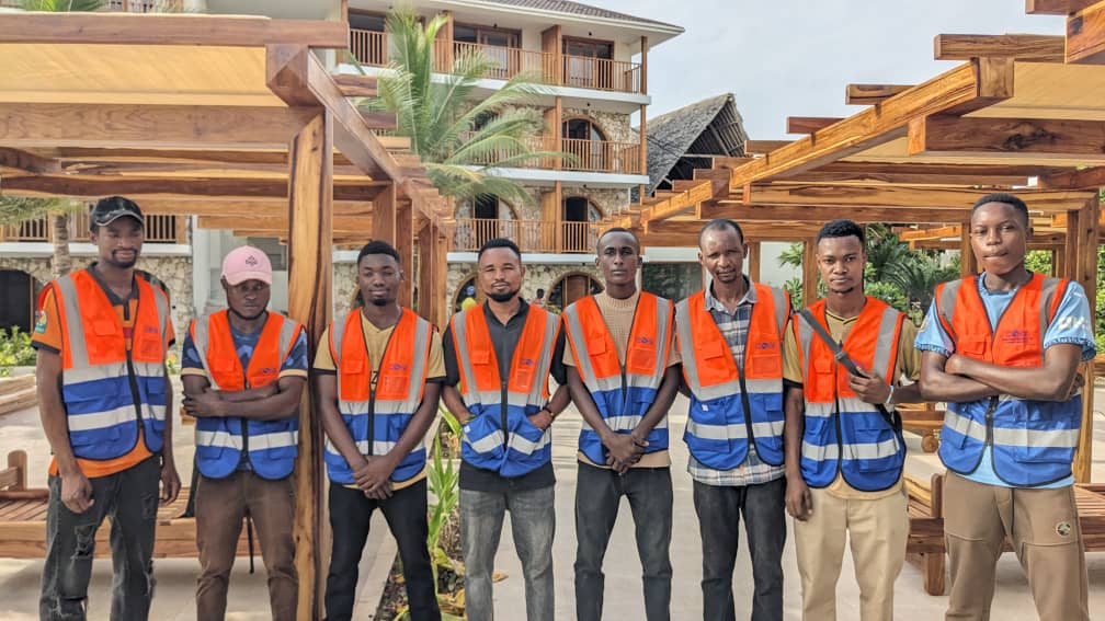 CSCL team on an active construction staircase